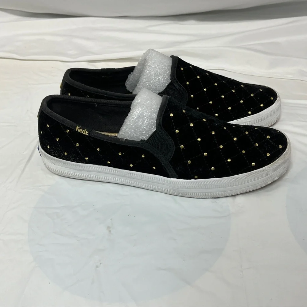 KEDS KATE SPADE New York Black Sneakers Double Decker Quilted Velvet SZ 7.5 - Picture 15 of 16